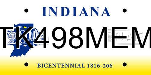 TK498MEM Indiana License Plate