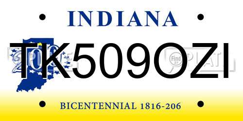 TK509OZI Indiana License Plate