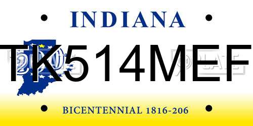 TK514MEF Indiana License Plate