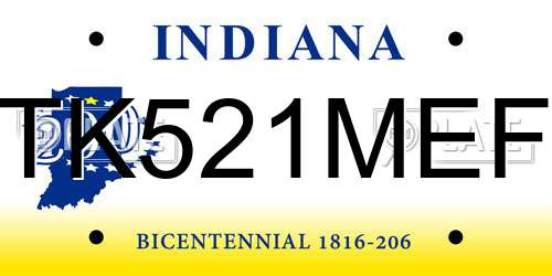 TK521MEF Indiana License Plate