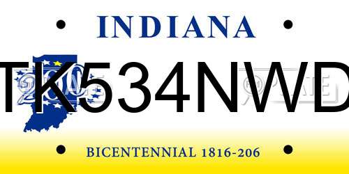 TK534NWD Indiana License Plate