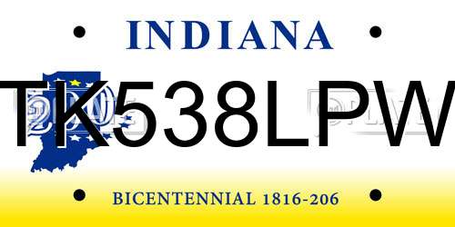TK538LPW Indiana License Plate