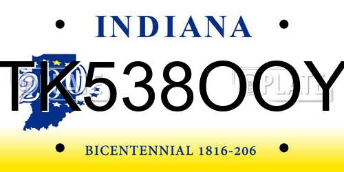 TK538OOY Indiana License Plate