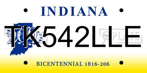 TK542LLE Indiana License Plate