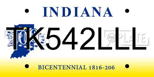 TK542LLL Indiana License Plate