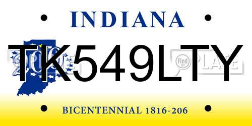 TK549LTY Indiana License Plate