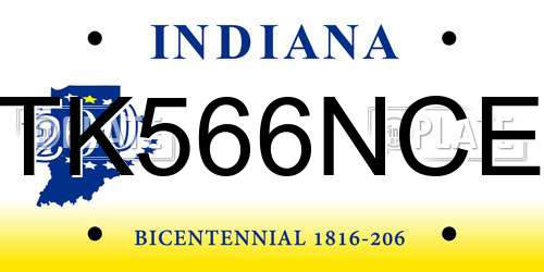 TK566NCE Indiana License Plate