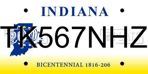 TK567NHZ Indiana License Plate