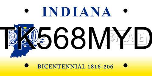 TK568MYD Indiana License Plate