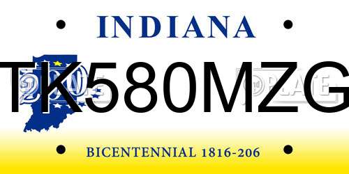 TK580MZG Indiana License Plate