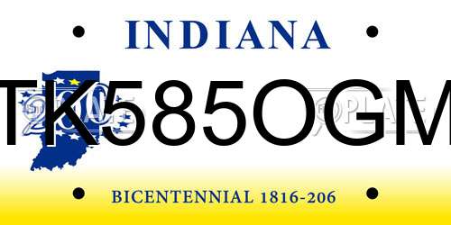 TK585OGM Indiana License Plate