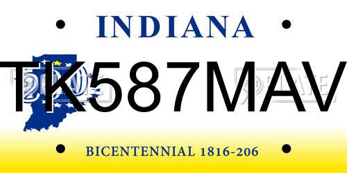 TK587MAV Indiana License Plate