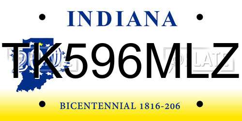TK596MLZ Indiana License Plate