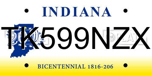 TK599NZX Indiana License Plate