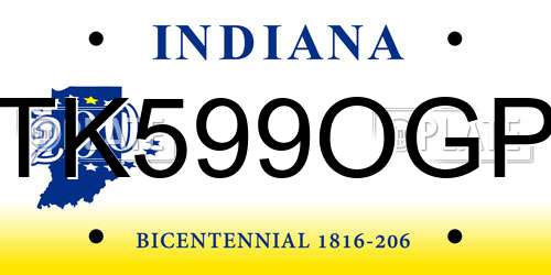 TK599OGP Indiana License Plate