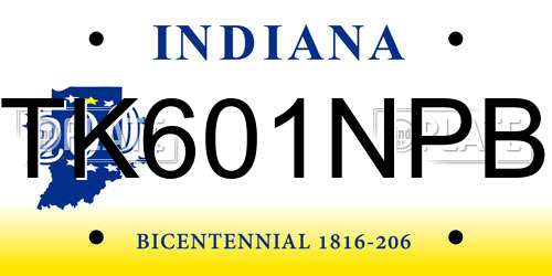 TK601NPB Indiana License Plate