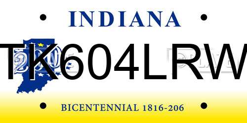 TK604LRW Indiana License Plate