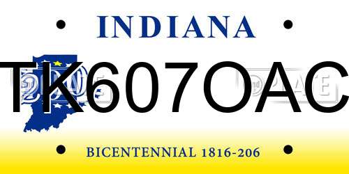 TK607OAC Indiana License Plate