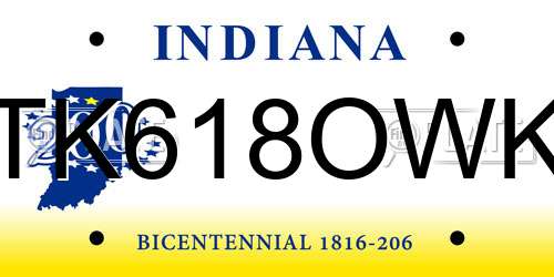TK618OWK Indiana License Plate