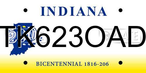 TK623OAD Indiana License Plate