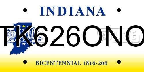 TK626ONO Indiana License Plate