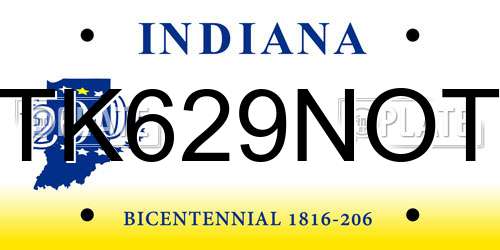 TK629NOT Indiana License Plate