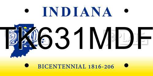 TK631MDF Indiana License Plate