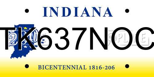 TK637NOC Indiana License Plate