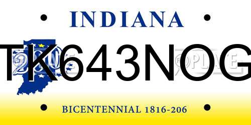 TK643NOG Indiana License Plate