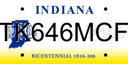 TK646MCF Indiana License Plate
