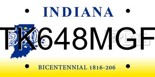 TK648MGF Indiana License Plate