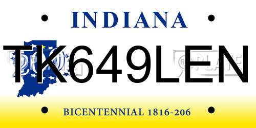 TK649LEN Indiana License Plate