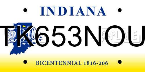 TK653NOU Indiana License Plate