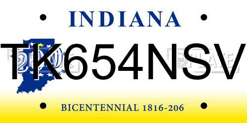 TK654NSV Indiana License Plate