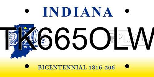 TK665OLW Indiana License Plate