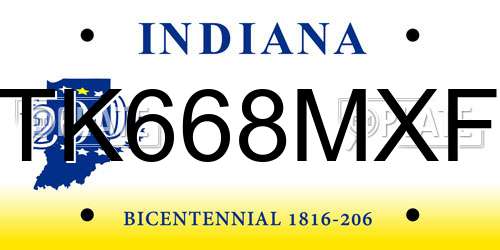 TK668MXF Indiana License Plate