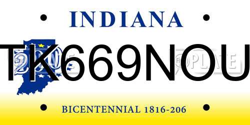 TK669NOU Indiana License Plate
