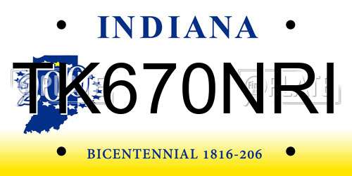 TK670NRI Indiana License Plate