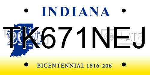 TK671NEJ Indiana License Plate