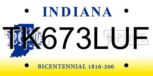 TK673LUF Indiana License Plate