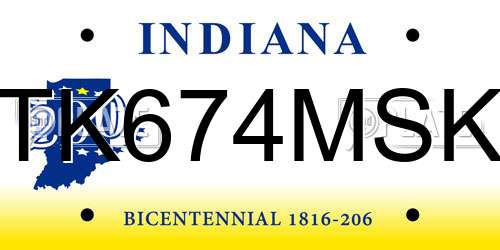 TK674MSK Indiana License Plate