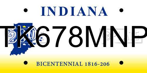 TK678MNP Indiana License Plate