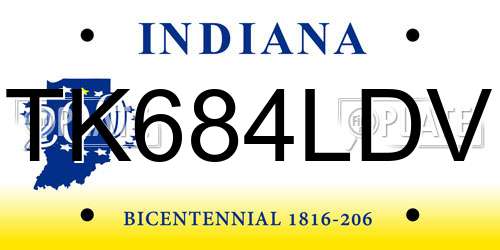 TK684LDV Indiana License Plate
