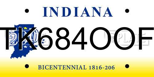 TK684OOF Indiana License Plate