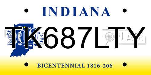 TK687LTY Indiana License Plate