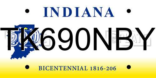 TK690NBY Indiana License Plate