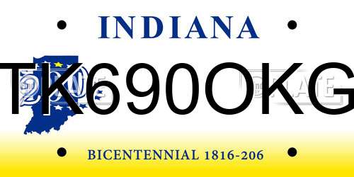 TK690OKG Indiana License Plate