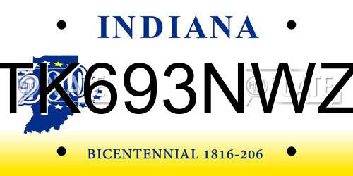 TK693NWZ Indiana License Plate