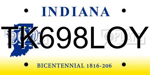 TK698LOY Indiana License Plate