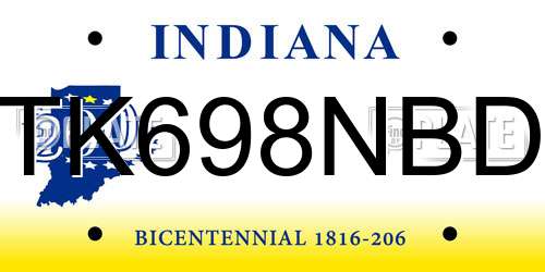 TK698NBD Indiana License Plate